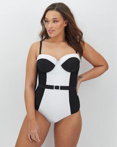 Underwired Shaping Colourblock Bandeau Swimsuit £22.00/£34.00 An illusion suit really highlights the curves