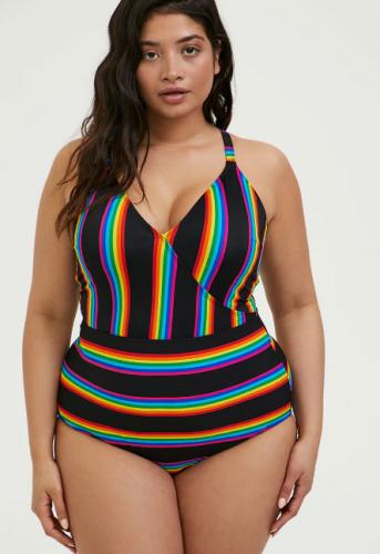 BLACK RAINBOW STRIPE WIRELESS ONE-PIECE SWIMSUIT $62.65/$89.50 also comes intwo pieces!